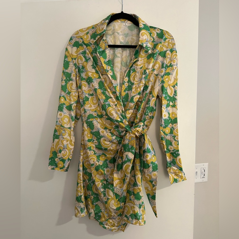 SHEIN green and yellow floral side tie dress